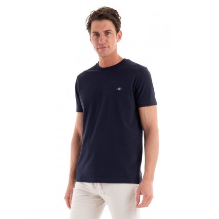 GANT Ανδρικό Βαμβακερό T-Shirt Pique Στενή Γραμμή 2013033 433 Σκούρο Μπλε
