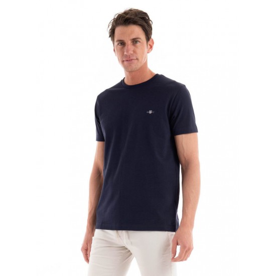 GANT Ανδρικό Βαμβακερό T-Shirt Pique Στενή Γραμμή 2013033 433 Σκούρο Μπλε