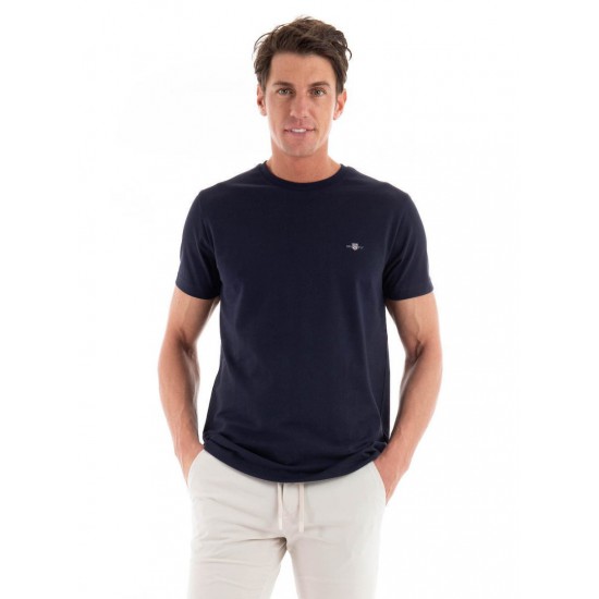 GANT Ανδρικό Βαμβακερό T-Shirt Pique Στενή Γραμμή 2013033 433 Σκούρο Μπλε