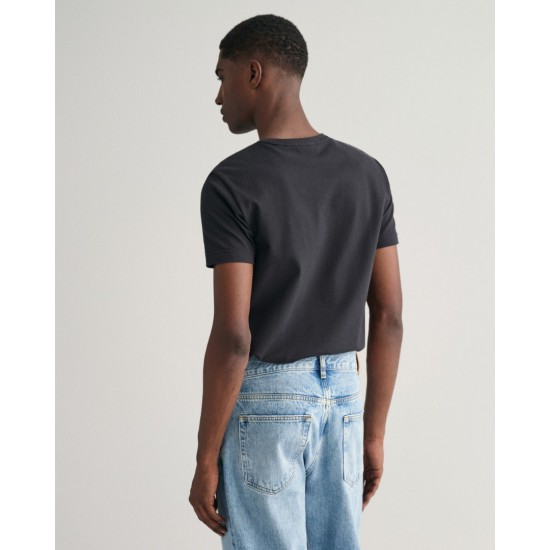 GANT Ανδρικό Βαμβακερό T-Shirt Pique Στενή Γραμμή 2013033 005 Μαύρο