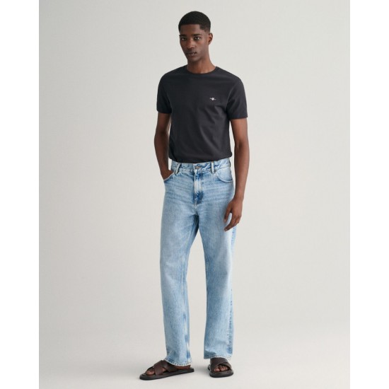 GANT Ανδρικό Βαμβακερό T-Shirt Pique Στενή Γραμμή 2013033 005 Μαύρο