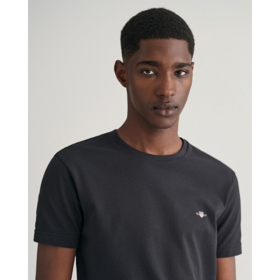 GANT Ανδρικό Βαμβακερό T-Shirt Pique Στενή Γραμμή 2013033 005 Μαύρο