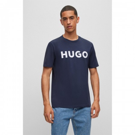 HUGO Ανδρικό Βαμβακερό T-Shirt Dulivio Κανονική Γραμμή 50467556 405 Σκούρο Μπλε