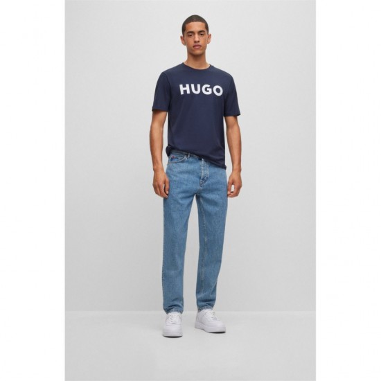HUGO Ανδρικό Βαμβακερό T-Shirt Dulivio Κανονική Γραμμή 50467556 405 Σκούρο Μπλε
