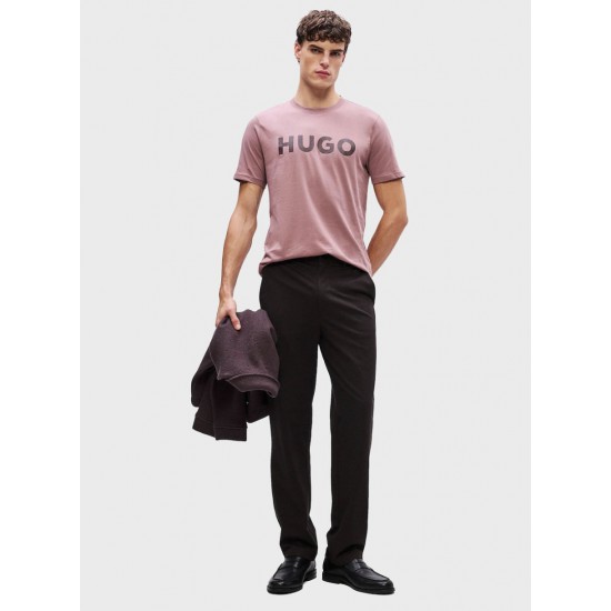 HUGO Ανδρικό Βαμβακερό T-Shirt Dulivio Κανονική Γραμμή 50467556 236 Ανοιχτό Μωβ
