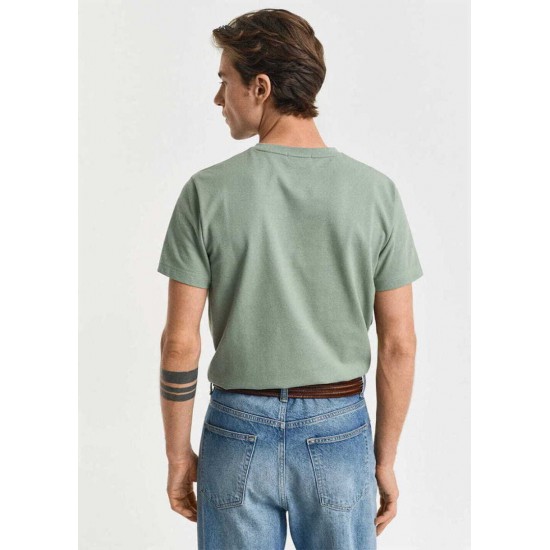 GANT Ανδρικό Βαμβακερό T-Shirt Pique Στενή Γραμμή 2013033 379 Πράσινο Χακί