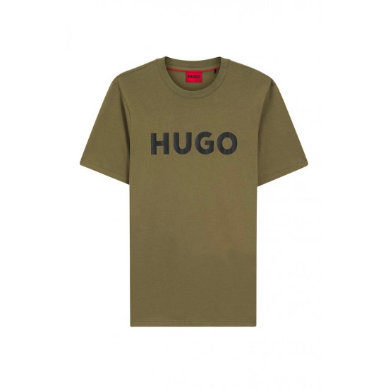 HUGO Ανδρικό Βαμβακερό T-Shirt Dulivio Κανονική Γραμμή 50467556 389 Πράσινο Ανοιχτό