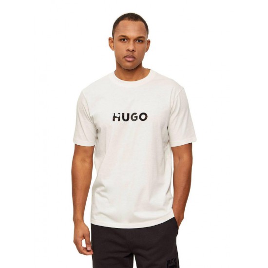 HUGO Ανδρικό Βαμβακερό T-Shirt Dumeo Κανονική Γραμμή 50557437 102 Λευκό