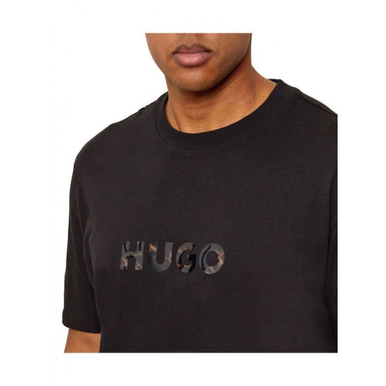 HUGO Ανδρικό Βαμβακερό T-Shirt Dumeo Κανονική Γραμμή 50557437 001 Μαύρο
