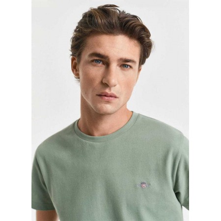 GANT Ανδρικό Βαμβακερό T-Shirt Pique Στενή Γραμμή 2013033 379 Πράσινο Χακί