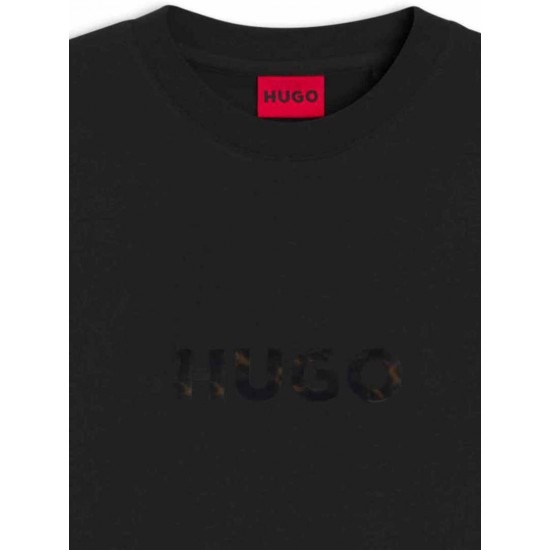 HUGO Ανδρικό Βαμβακερό T-Shirt Dumeo Κανονική Γραμμή 50557437 001 Μαύρο