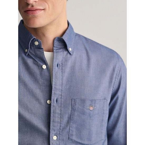 GANT Ανδρικό Βαμβακερό Πουκάμισο Poplin Κανονική Γραμμή 3000100 436 Μπλε