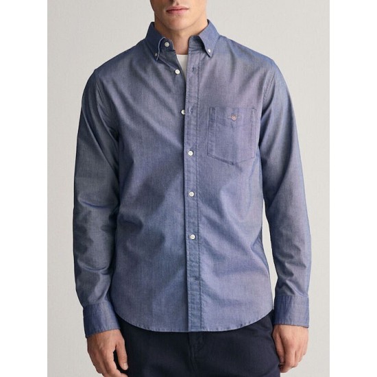 GANT Ανδρικό Βαμβακερό Πουκάμισο Poplin Κανονική Γραμμή 3000100 436 Μπλε