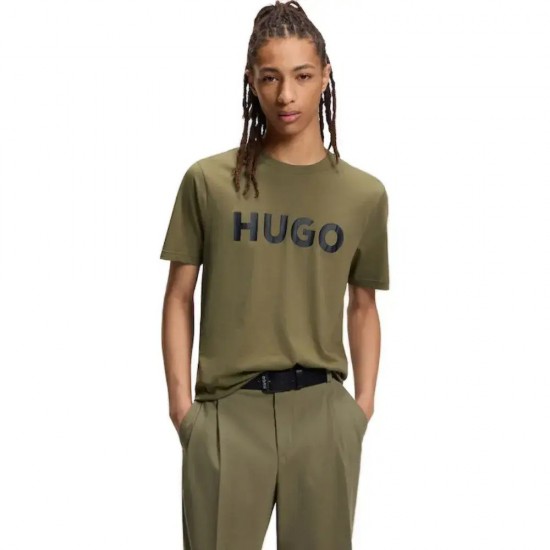 HUGO Ανδρικό Βαμβακερό T-Shirt Dulivio Κανονική Γραμμή 50467556 389 Πράσινο Ανοιχτό