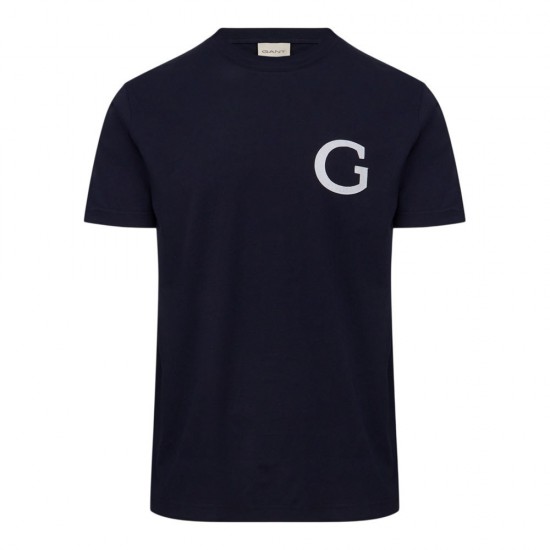 GANT Ανδρικό Βαμβακερό T-Shirt G Badge Κανονική Γραμμή 2003411 433 Σκούρο Μπλε