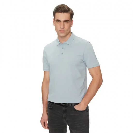 HUGO Ανδρικό Βαμβακερό Polo Donos222 Κανονική Γραμμή 50466182 496 Ανοιχτό Μπλε