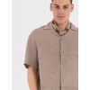 HUGO Ανδρικό Λινό Κοντομάνικο Πουκάμισο Exolino Άνετη Γραμμή 50561715 237 Ανοιχτό Καφέ