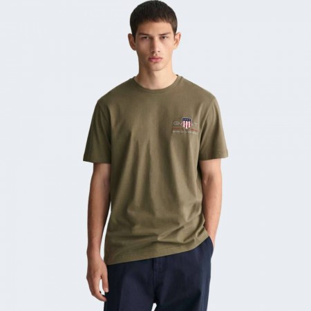 GANT Men's Cotton Regular Fit Archive Chest Print T-Shirt 2067004 379 Dry Herb Green