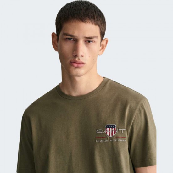 GANT Men's Cotton Regular Fit Archive Chest Print T-Shirt 2067004 379 Dry Herb Green