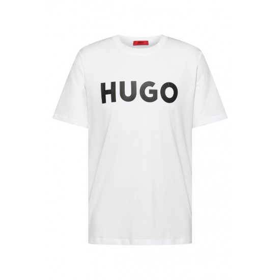 HUGO Ανδρικό Βαμβακερό T-Shirt Dulivio Κανονική Γραμμή 50467556 120 Λευκό