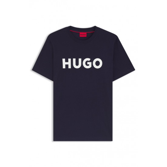 HUGO Ανδρικό Βαμβακερό T-Shirt Dulivio Κανονική Γραμμή 50467556 405 Σκούρο Μπλε