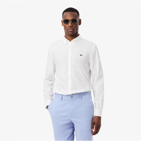 LACOSTE Ανδρικό Βαμβακερό Πουκάμισο Ελαφριά Ποπλίνα Κανονική Γραμμή CH2316 00 001 Λευκό