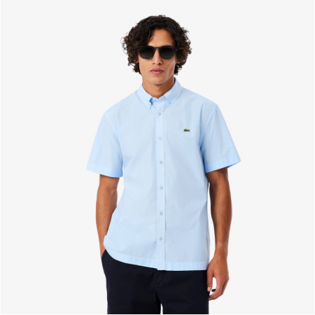 LACOSTE Ανδρικό Βαμβακερό Κοντομάνικο Πουκάμισο Poplin Κανονική Γραμμή CH2312 00 T01 Γαλάζιο