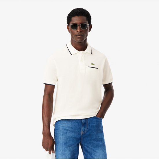 LACOSTE Ανδρική Βαμβακερή Μπλούζα Polo Contrast Trims Pocket Κανονική Γραμμή PH9838 00 EV0 Λευκή