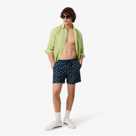 LACOSTE Ανδρικό Σορτς Μαγιό Crocodile Print Μεσαίου Μήκους MH1851 00 166 Σκούρο Μπλε