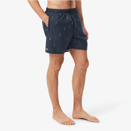 LACOSTE Ανδρικό Ριγέ Σορτς Μαγιό Crocodile Print Μεσαίου Μήκους MH1849 00 IY8 Μαύρο