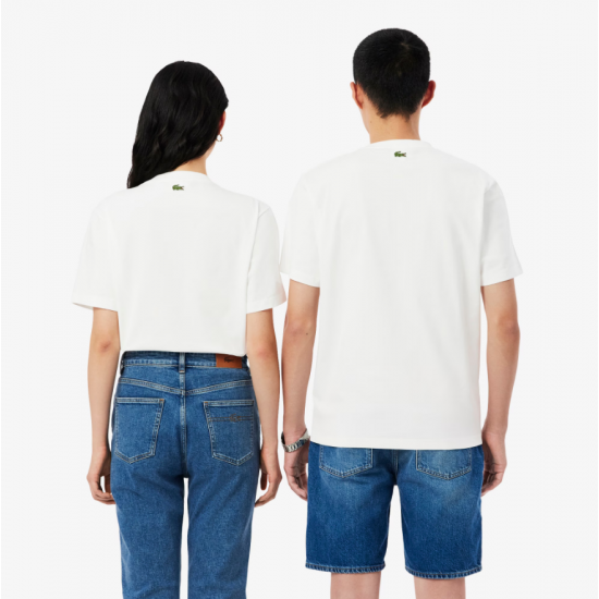 LACOSTE Ανδρικό Βαμβακερό T-Shirt Tone on Tone Embossed Logo Κανονική Γραμμή TH0753 00 70V Λευκό