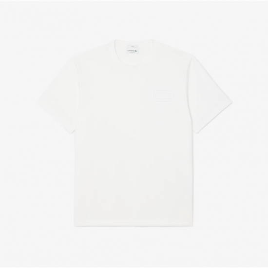 LACOSTE Ανδρικό Βαμβακερό T-Shirt Tone on Tone Embossed Logo Κανονική Γραμμή TH0753 00 70V Λευκό