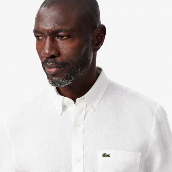 LACOSTE Ανδρικό Λινό Πουκάμισο Κανονική Γραμμή CH5692 00 001 Λευκό
