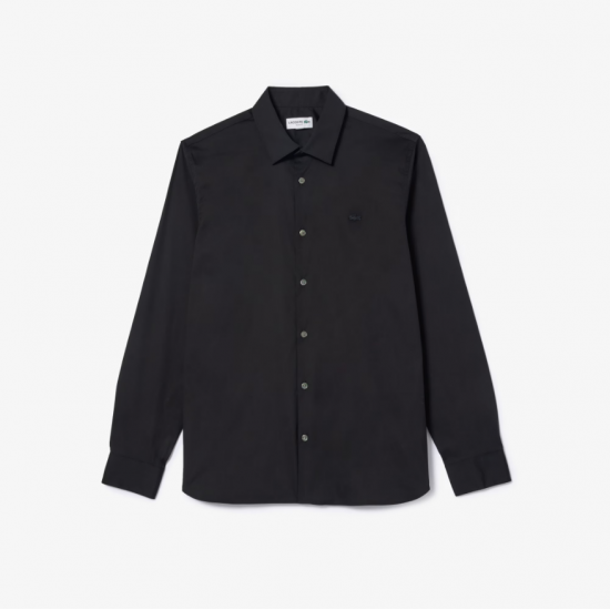 LACOSTE Ανδρικό Πουκάμισο Ελαστική Ποπλίνα Στενή Γραμμή CH5253 00 031 Μαύρο