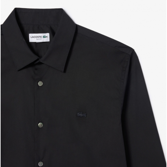 LACOSTE Ανδρικό Πουκάμισο Ελαστική Ποπλίνα Στενή Γραμμή CH5253 00 031 Μαύρο