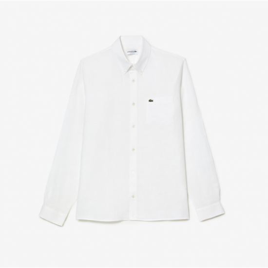 LACOSTE Ανδρικό Λινό Πουκάμισο Κανονική Γραμμή CH5692 00 001 Λευκό