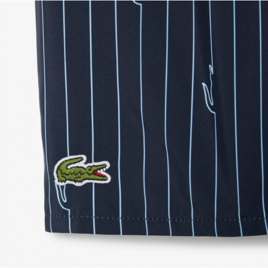 LACOSTE Ανδρικό Ριγέ Σορτς Μαγιό Crocodile Print Μεσαίου Μήκους MH1849 00 IY8 Μαύρο