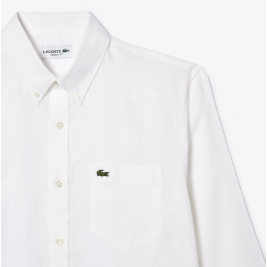 LACOSTE Ανδρικό Λινό Πουκάμισο Κανονική Γραμμή CH5692 00 001 Λευκό