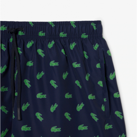 LACOSTE Ανδρικό Σορτς Μαγιό Crocodile Print Μεσαίου Μήκους MH1851 00 166 Σκούρο Μπλε