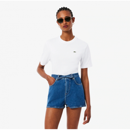 LACOSTE Γυναικεία Βαμβακερή T-Shirt Μπλούζα Άνετη Γραμμή TF7215 00 001 Λευκή