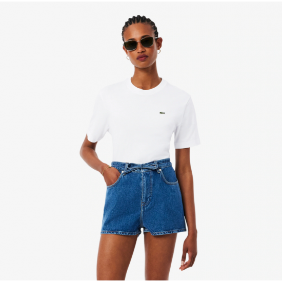 LACOSTE Γυναικεία Βαμβακερή T-Shirt Μπλούζα Άνετη Γραμμή TF7215 00 001 Λευκή
