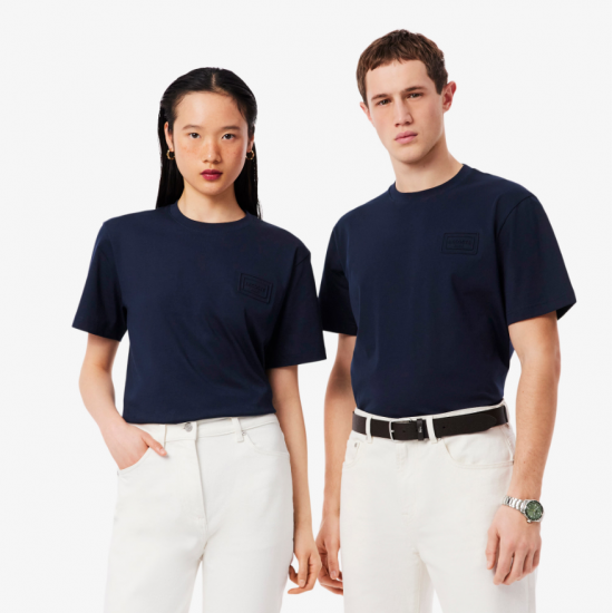LACOSTE Ανδρικό Βαμβακερό T-Shirt Tone on Tone Embossed Logo Κανονική Γραμμή TH0753 00 166 Σκούρο Μπλε