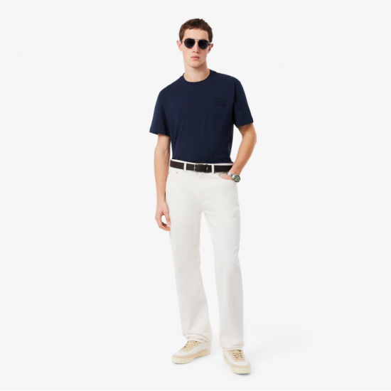 LACOSTE Ανδρικό Βαμβακερό T-Shirt Tone on Tone Embossed Logo Κανονική Γραμμή TH0753 00 166 Σκούρο Μπλε