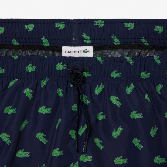 LACOSTE Ανδρικό Σορτς Μαγιό Crocodile Print Μεσαίου Μήκους MH1851 00 166 Σκούρο Μπλε