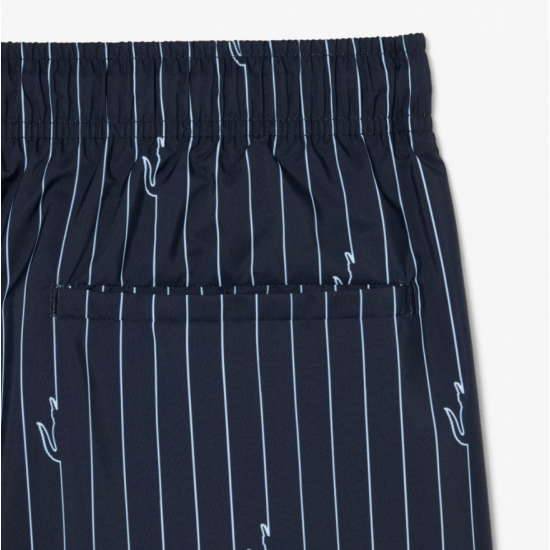 LACOSTE Ανδρικό Ριγέ Σορτς Μαγιό Crocodile Print Μεσαίου Μήκους MH1849 00 IY8 Μαύρο