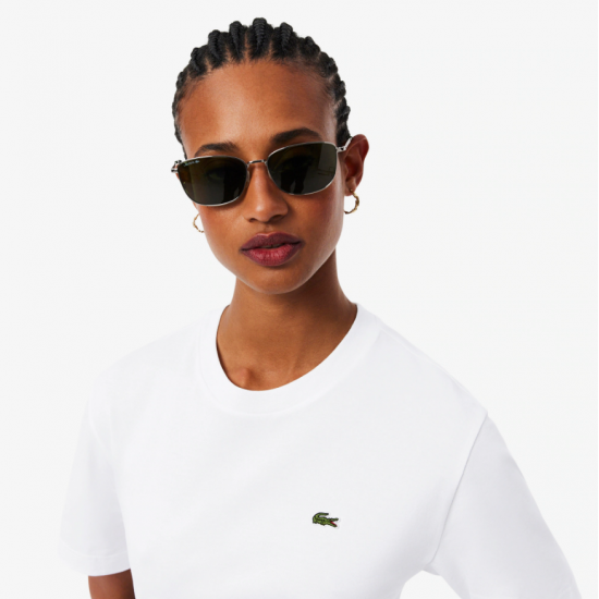 LACOSTE Γυναικεία Βαμβακερή T-Shirt Μπλούζα Άνετη Γραμμή TF7215 00 001 Λευκή