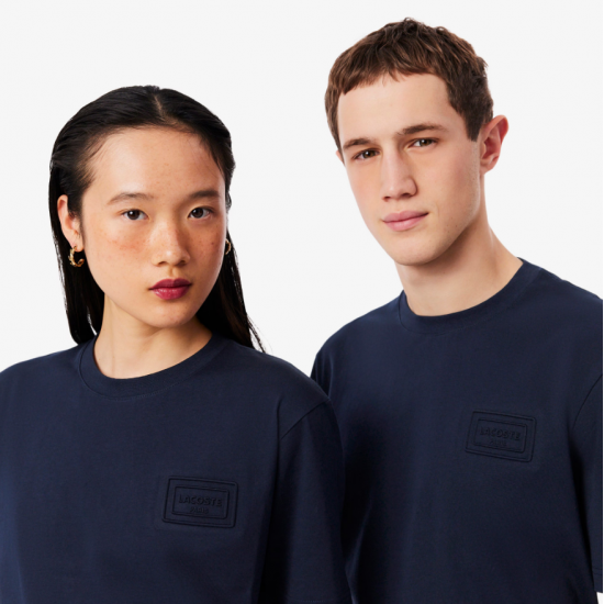 LACOSTE Ανδρικό Βαμβακερό T-Shirt Tone on Tone Embossed Logo Κανονική Γραμμή TH0753 00 166 Σκούρο Μπλε