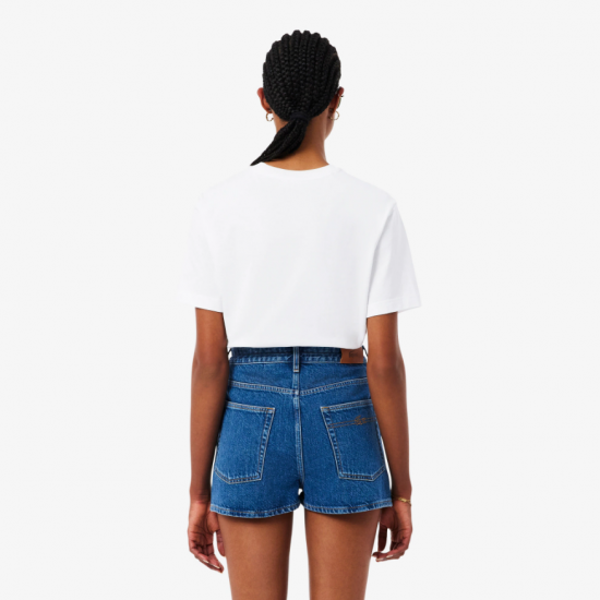 LACOSTE Γυναικεία Βαμβακερή T-Shirt Μπλούζα Άνετη Γραμμή TF7215 00 001 Λευκή