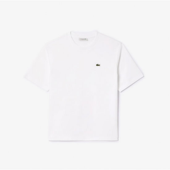 LACOSTE Γυναικεία Βαμβακερή T-Shirt Μπλούζα Άνετη Γραμμή TF7215 00 001 Λευκή