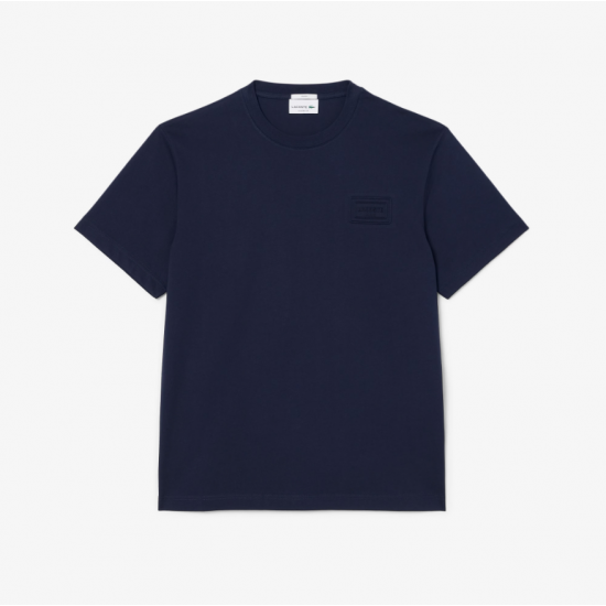 LACOSTE Ανδρικό Βαμβακερό T-Shirt Tone on Tone Embossed Logo Κανονική Γραμμή TH0753 00 166 Σκούρο Μπλε